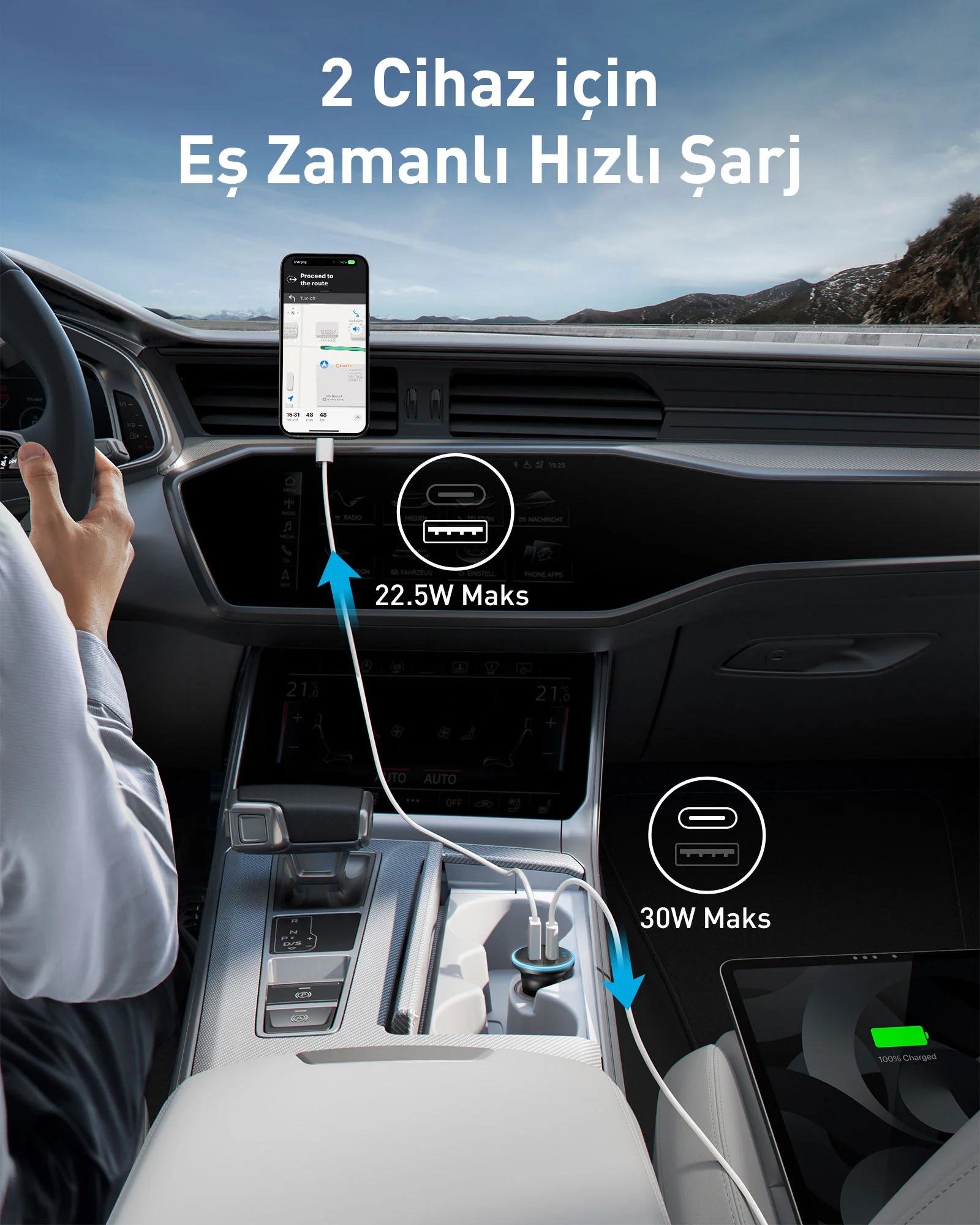ANKER 323 52.5W 2 Port Araç İçi Şarj Cihazı Siyah Fiyat & Özellik