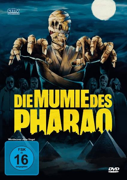 DVD-Cover mit Mumie und Pyramiden. Titel 'Die Mumie des Pharao'. Dunkelblauer Hintergrund.