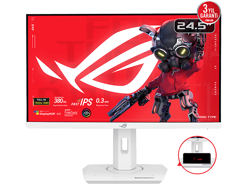 ASUS Rog Strix XG259QNG-W 24.5 inç 380Hz 0.3ms IPS LED FHD Gaming Monitör Beyaz