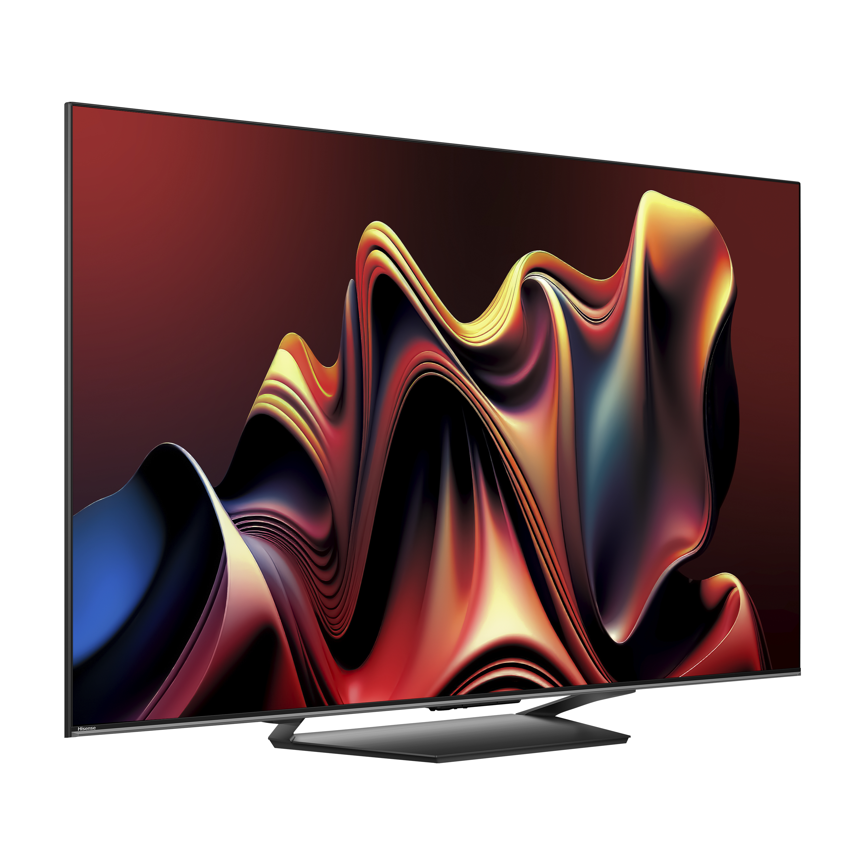 Großer Fernseher mit wirbelnden Farben. Der Fernseher ist schwarz mit dunklem Hintergrund.