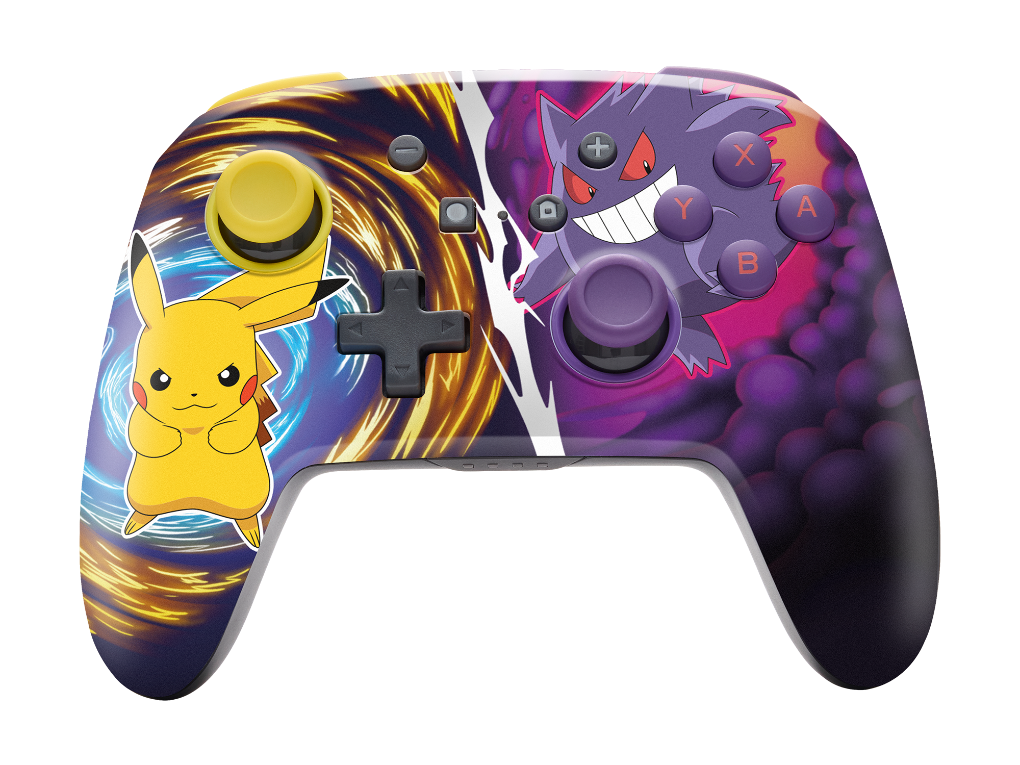 Ein Pokemon Switch-Controller mit Pikachu- und Gengar-Designs.