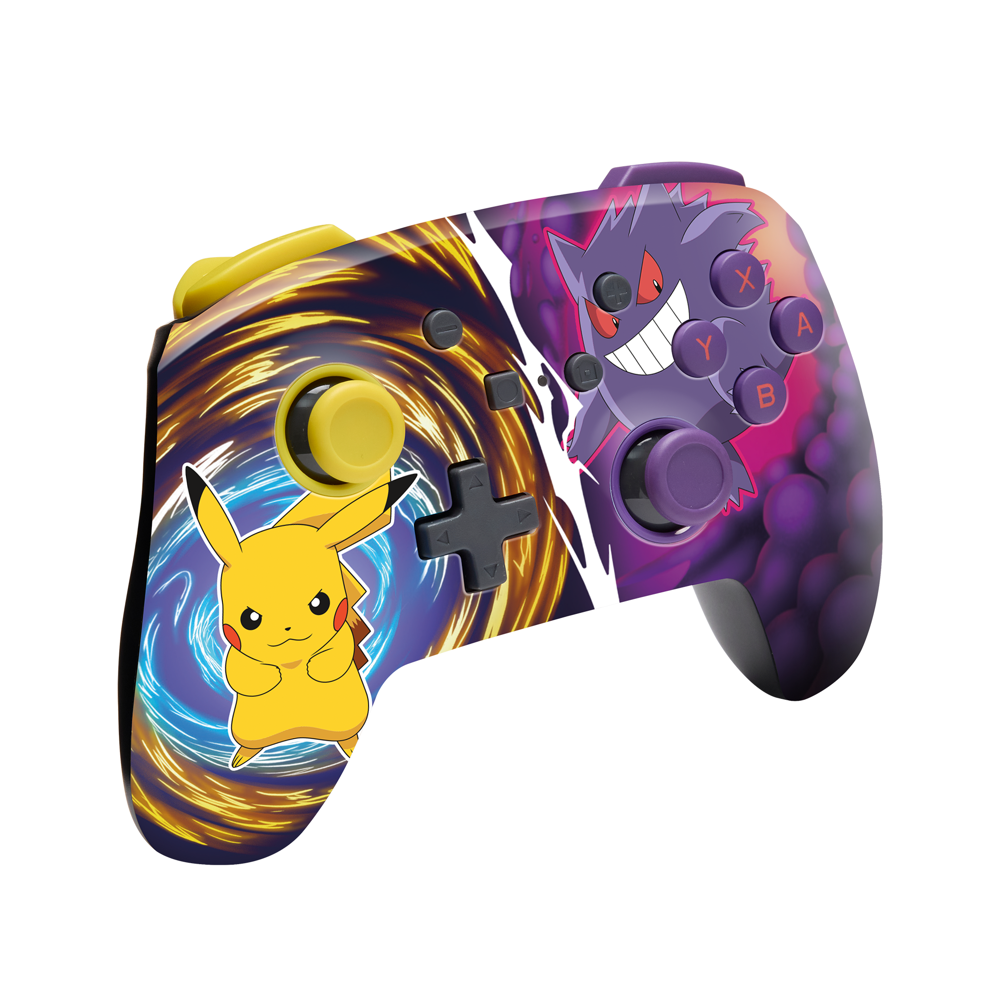 Ein Nintendo Switch Controller mit Pikachu und Gengar Kunstwerk.