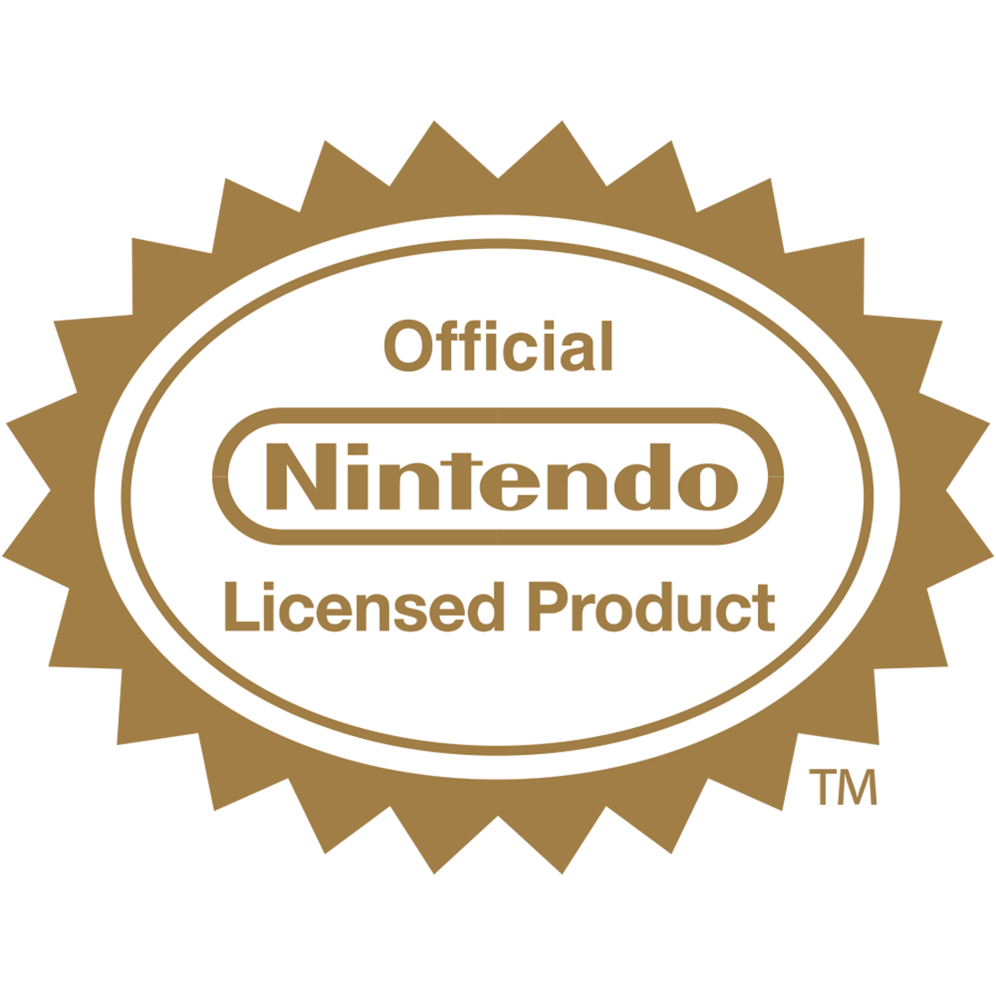 Offizielles Nintendo-Lizenzprodukt-Logo, Gold- und Weißschema, mit Sternenmuster-Umriss.
