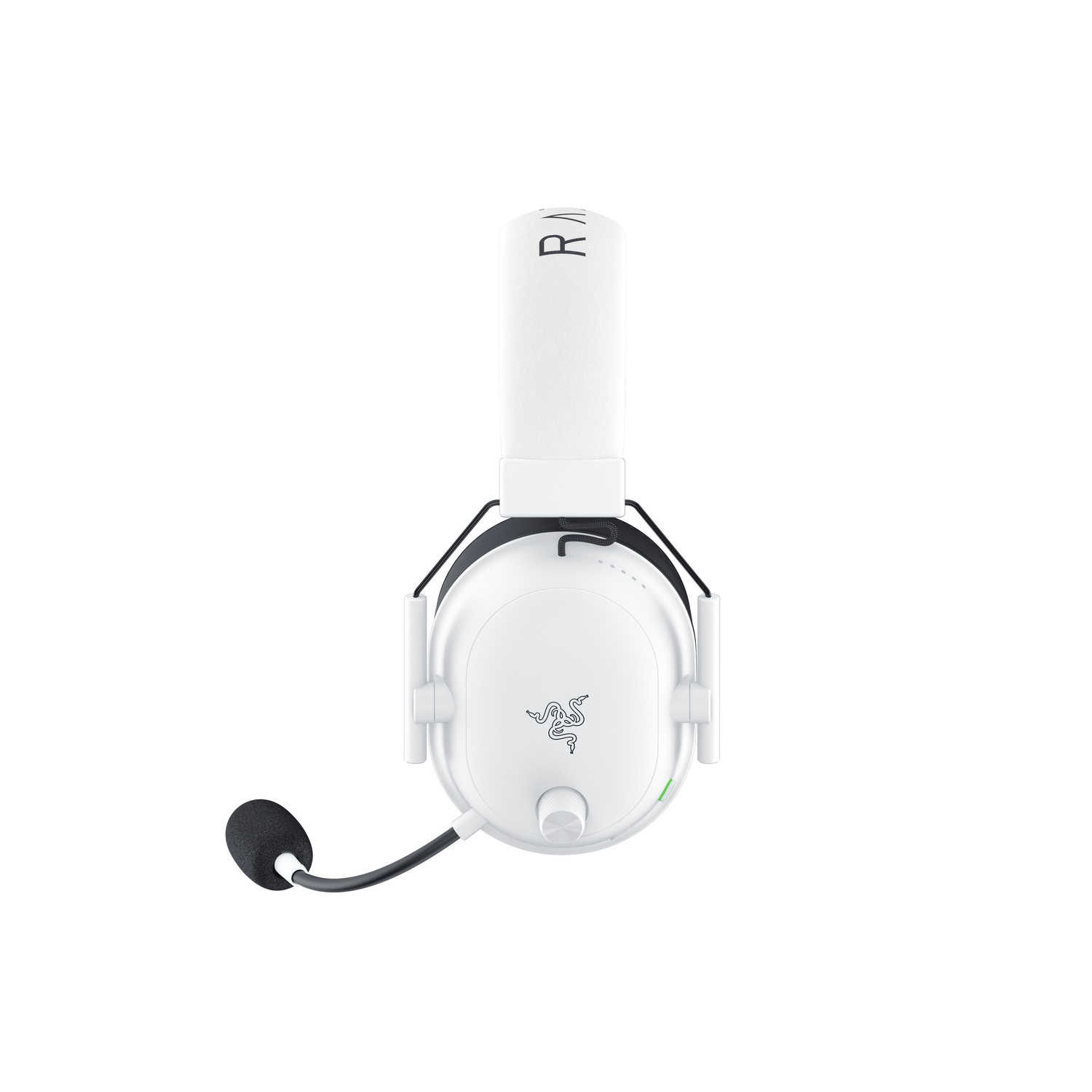 Een witte Razer gaming headset met een microfoon.