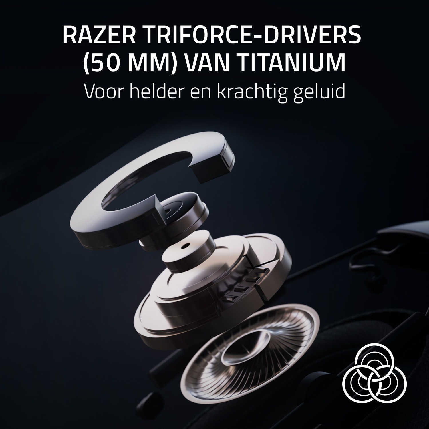 Exploded view van Razer TriForce-hoofdtelefoons: drivers, oorschelpen, etc.