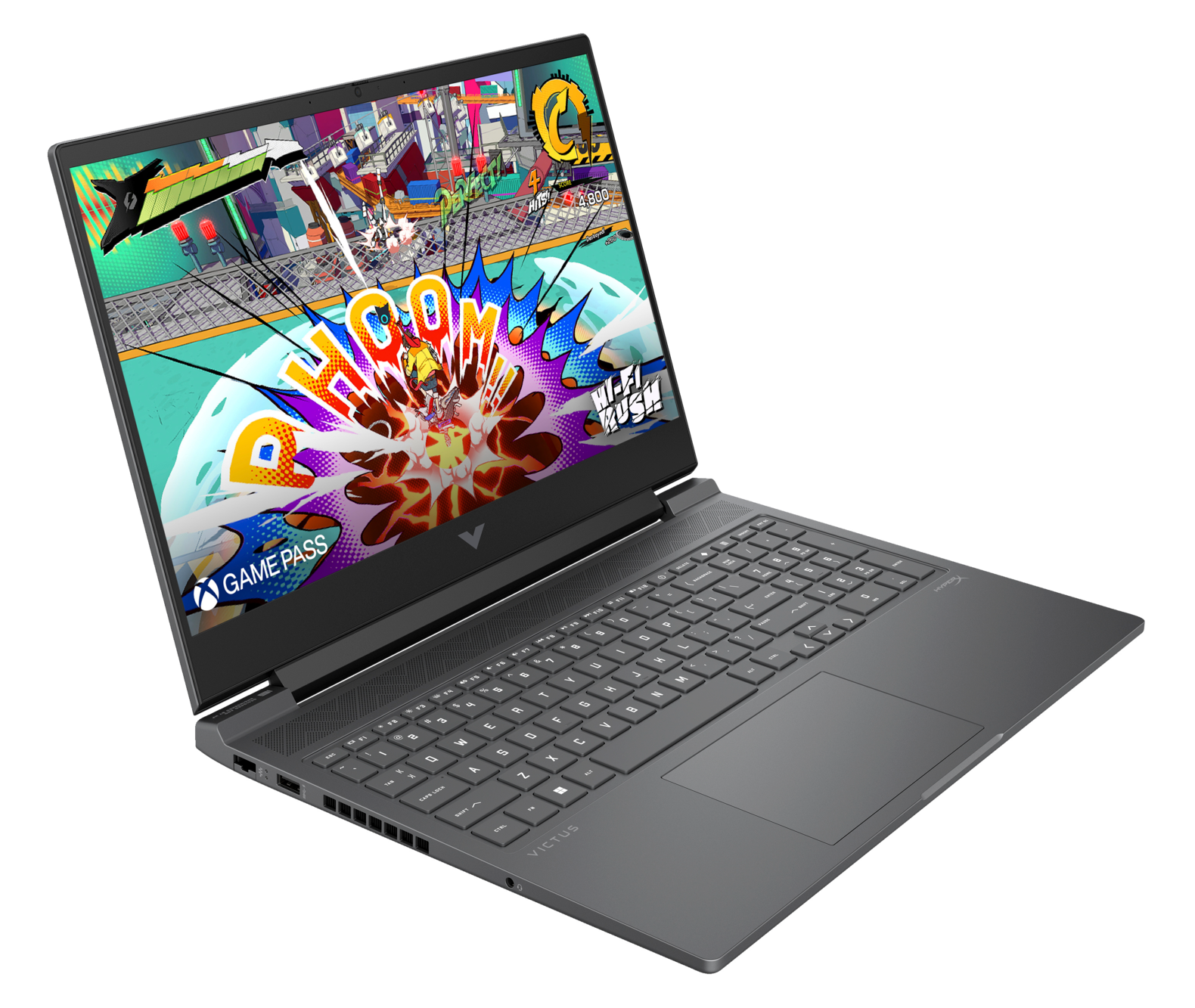 Laptop z grą na ekranie.