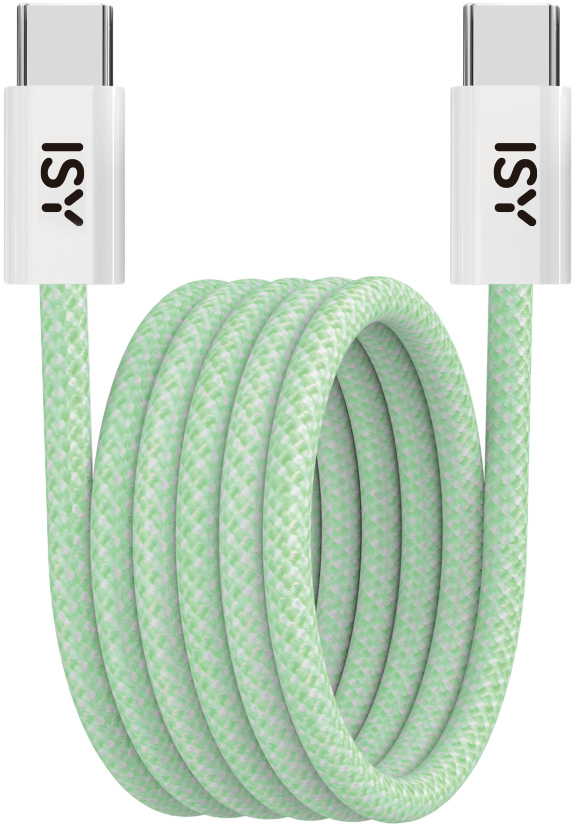 ISY 2V230133 USB Type-C összekötő kábel, mágneses borítás, 1 méter, max 100W, zöld (IUC-5400-GR)