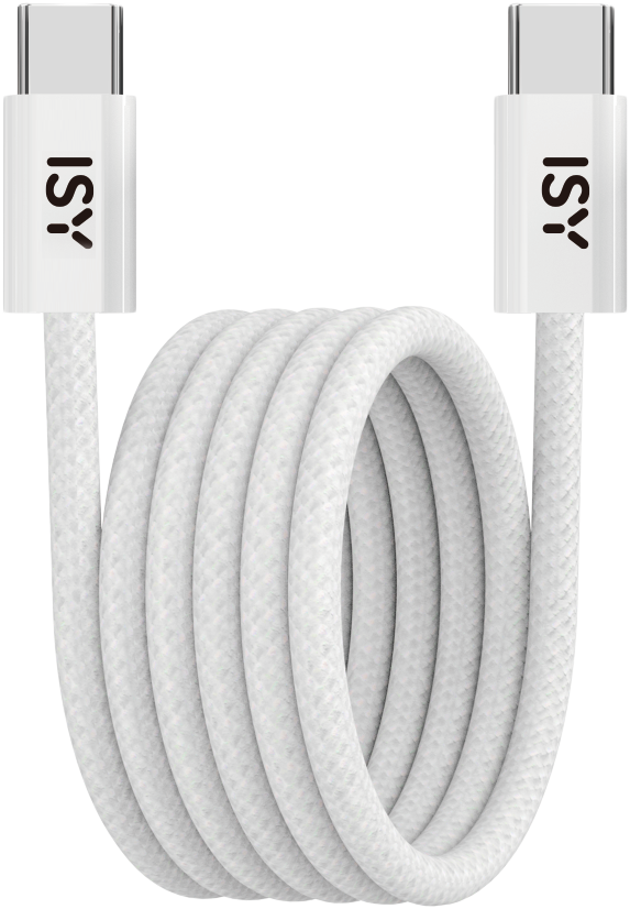ISY 2V230135 USB Type-C összekötő kábel, mágneses borítás, 1 méter, max 100W, fehér (IUC-5400-PR)