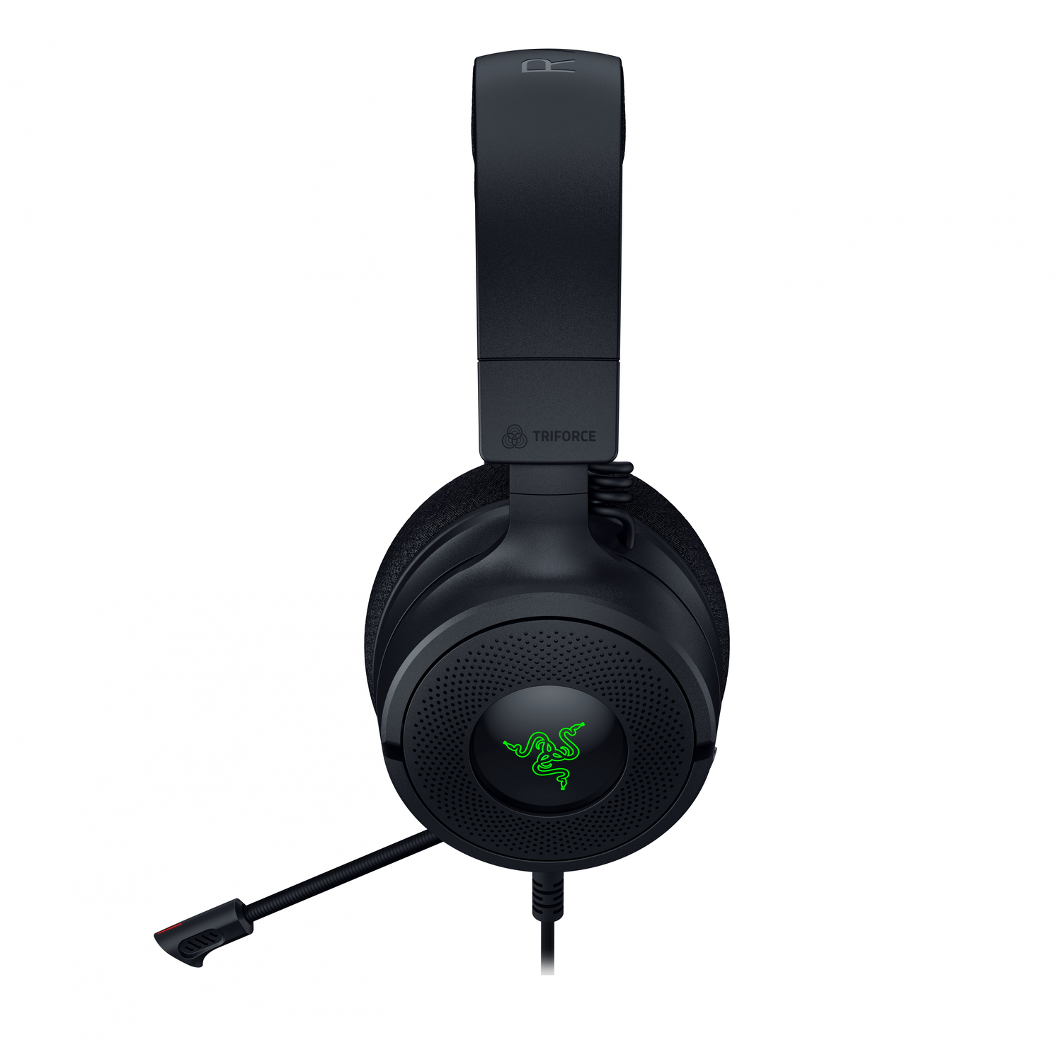 Black Razer headset with a microphone. Razer logo on the ear cup. Background: white.