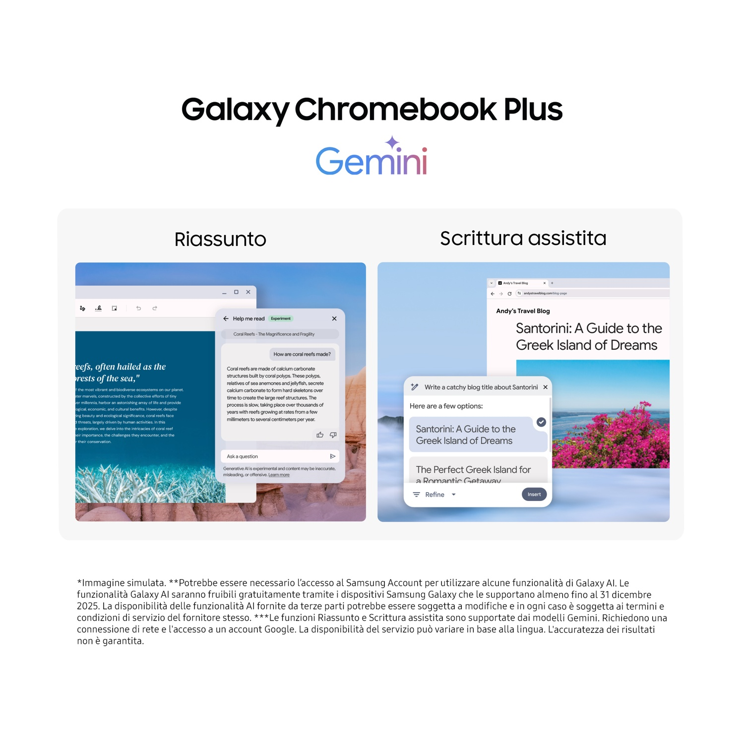 Due schermi che mostrano layout di pagine web con testo e immagini.
