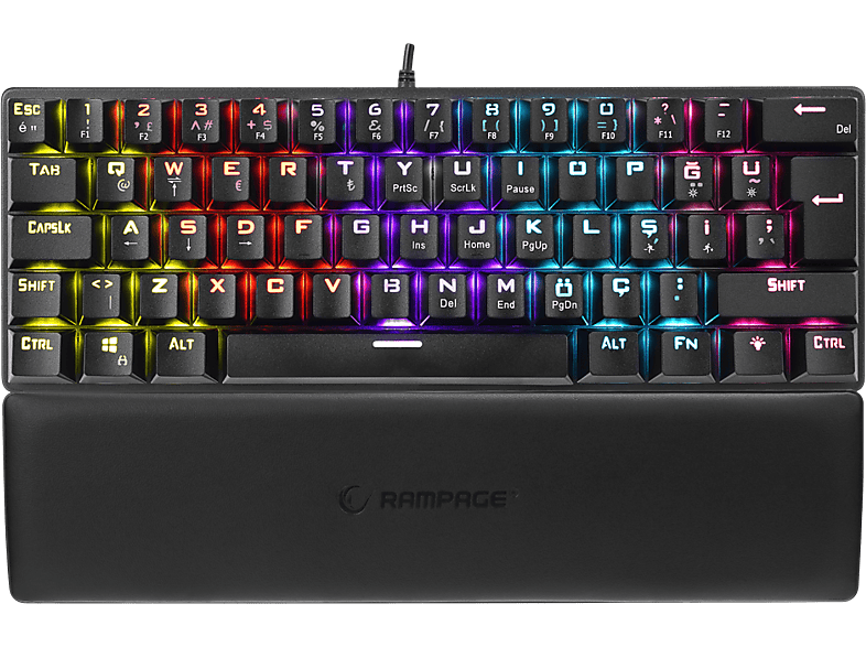 RAMPAGE Ally K11 Rainbow Q Bilek Destekli Red Switch Gaming Oyuncu Klavye Siyah