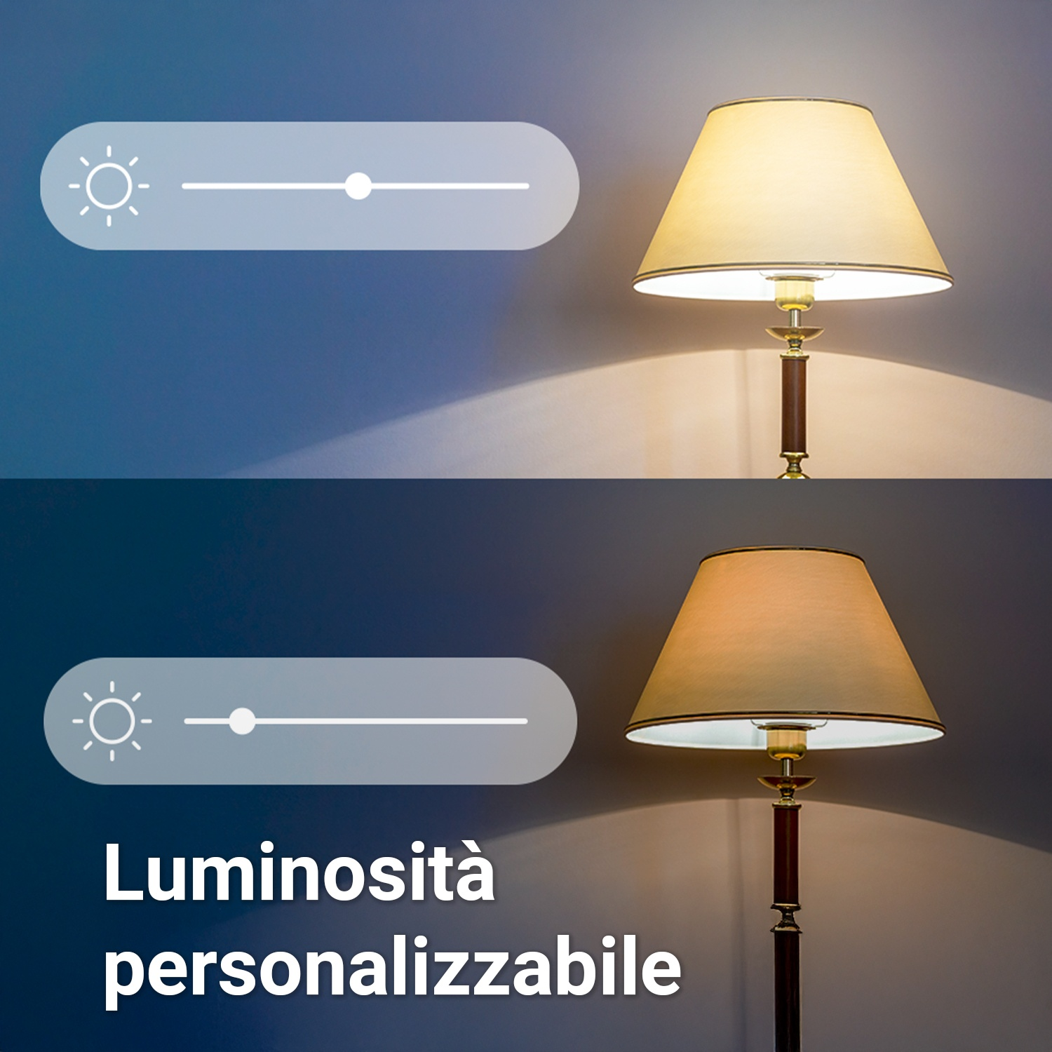 Due lampade con luminosità regolabile, ognuna con un livello di luce diverso.