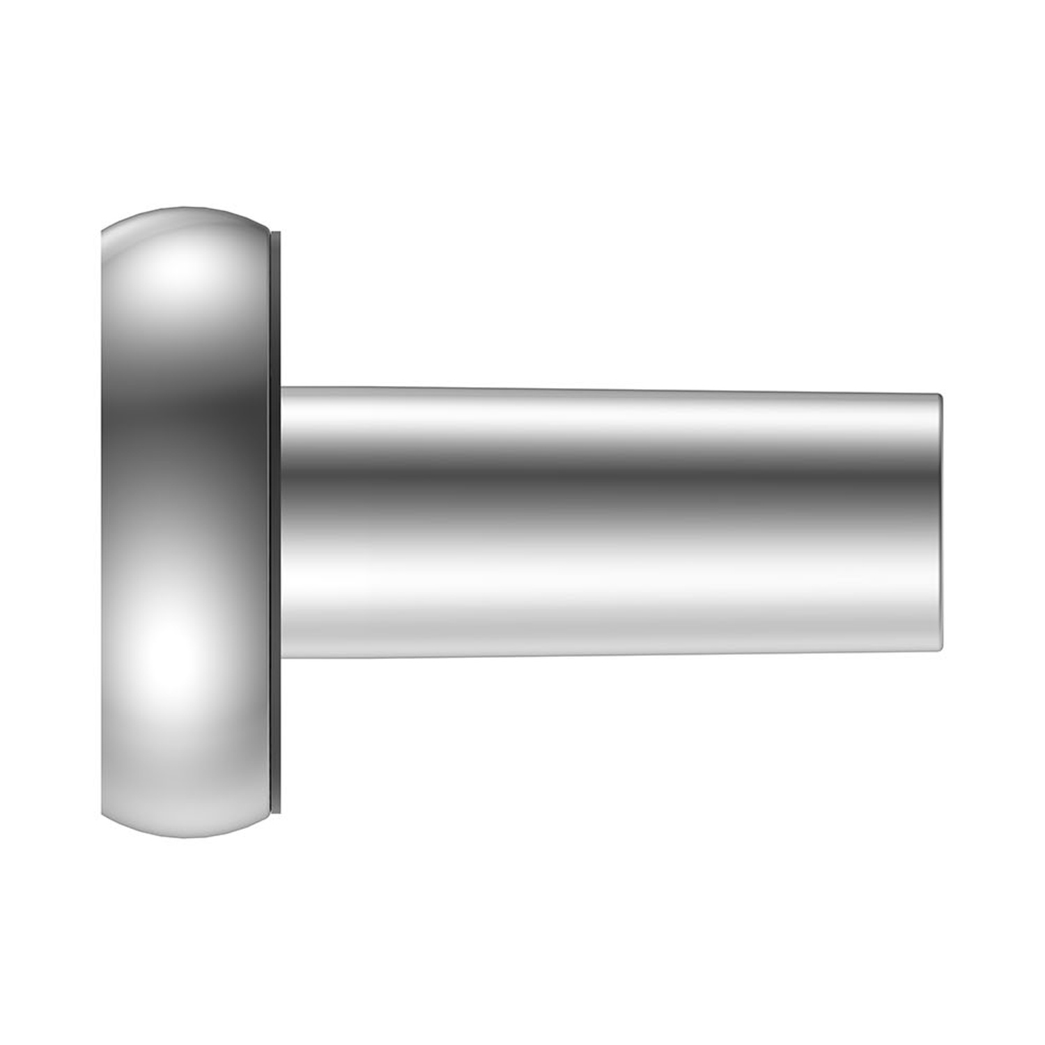 Un perno cilindrico argentato metallico con testa arrotondata, su sfondo bianco.