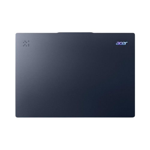 La parte superior de un portátil azul oscuro con el logotipo de Acer en la esquina superior derecha.