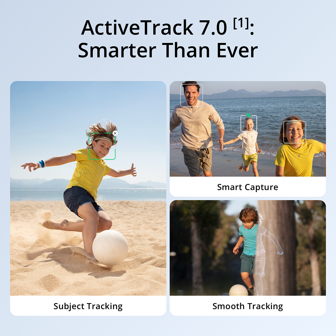 Strandjelenet játszó gyerekekkel. Az ActiveTrack 7.0 szerepel a képen.