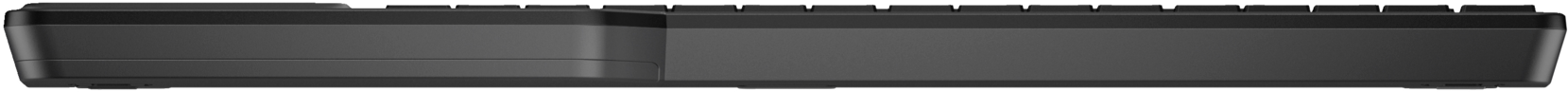 Gros plan sur un clavier sans fil noir avec une zone gris foncé à gauche.