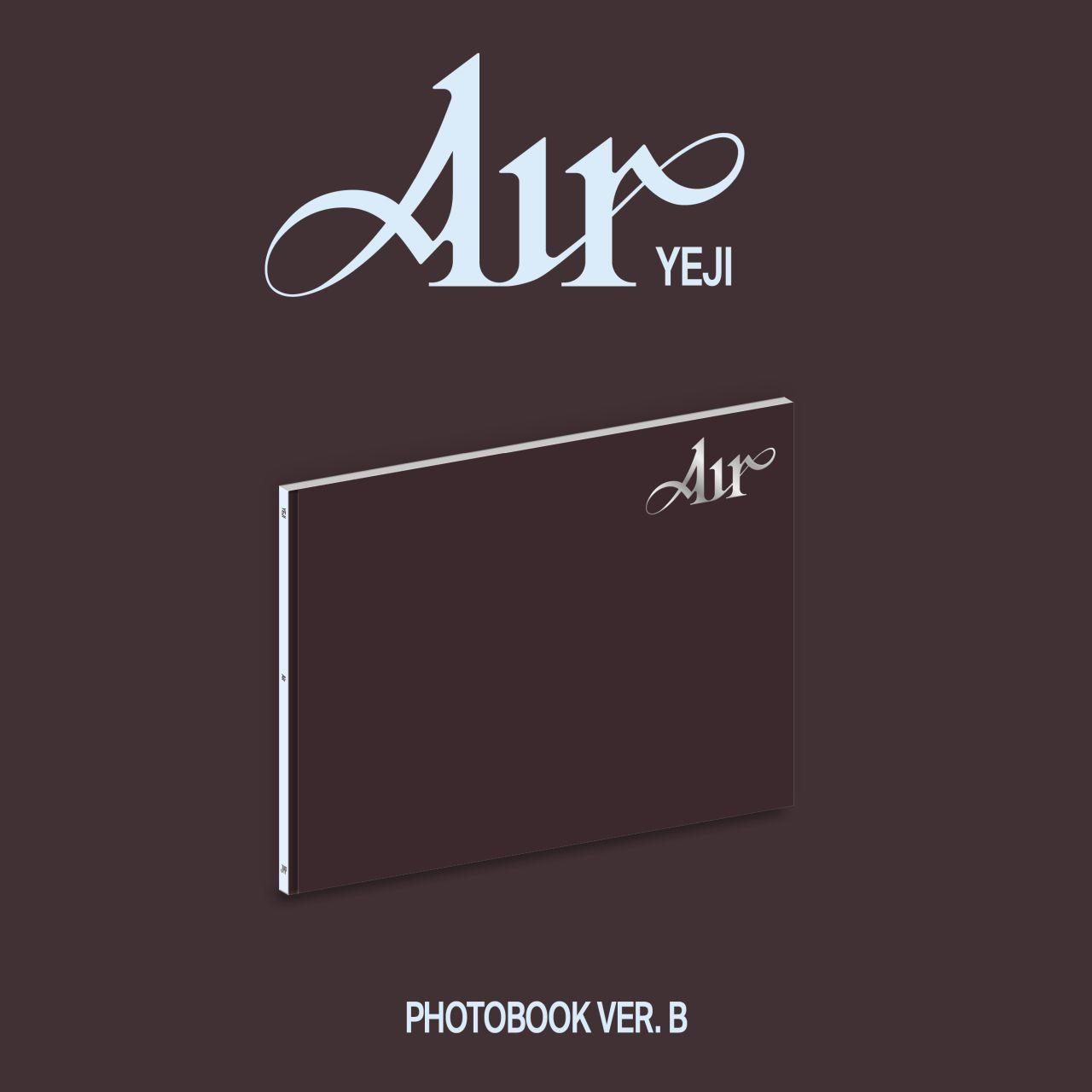 Albumcover, braun mit weißem Text: Air, Yeji. Ein Fotobuch, brauner Einband mit weißem Rand.