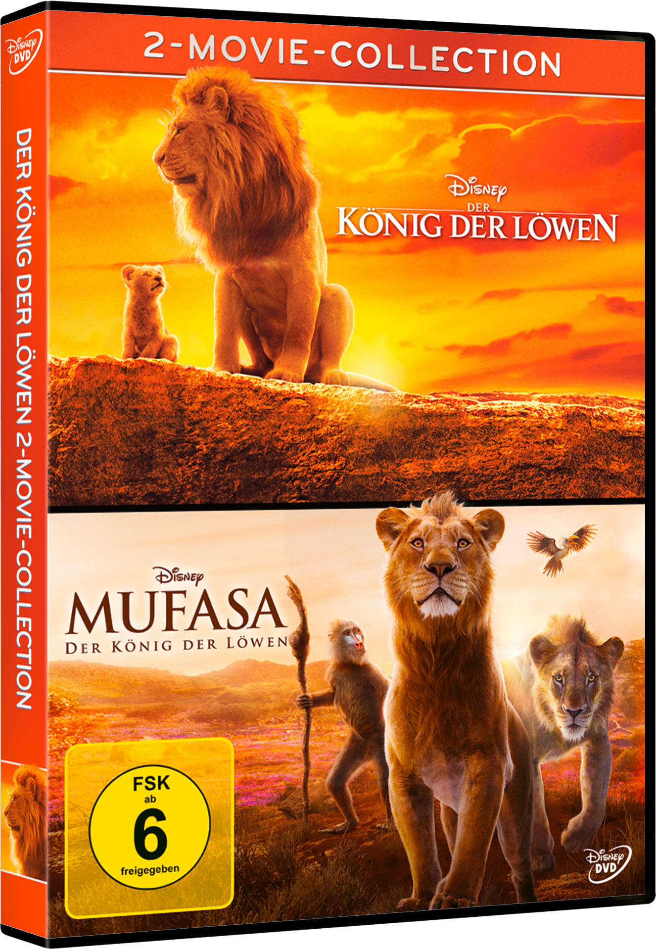 DVD-Cover: Löwen im Sonnenuntergang; Simba und Mufasa. Zwei-Filme-Kollektion. König der Löwen und Mufasa.