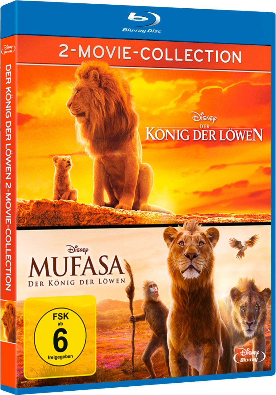 Zwei Lion King-Filme DVD-Box. Die Box zeigt eine Löwenfamilie. Hintergrund: orange und blau.