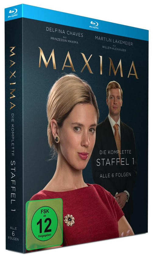 DVD-Cover: Frau in rotem Kleid, Mann im Anzug. Titel 'Maxima'. Text auf Deutsch. Blu-ray-Hülle.