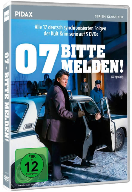 DVD-Hülle einer deutschen Fernsehserie. Ein Mann steigt aus einem weißen Polizeiauto aus.