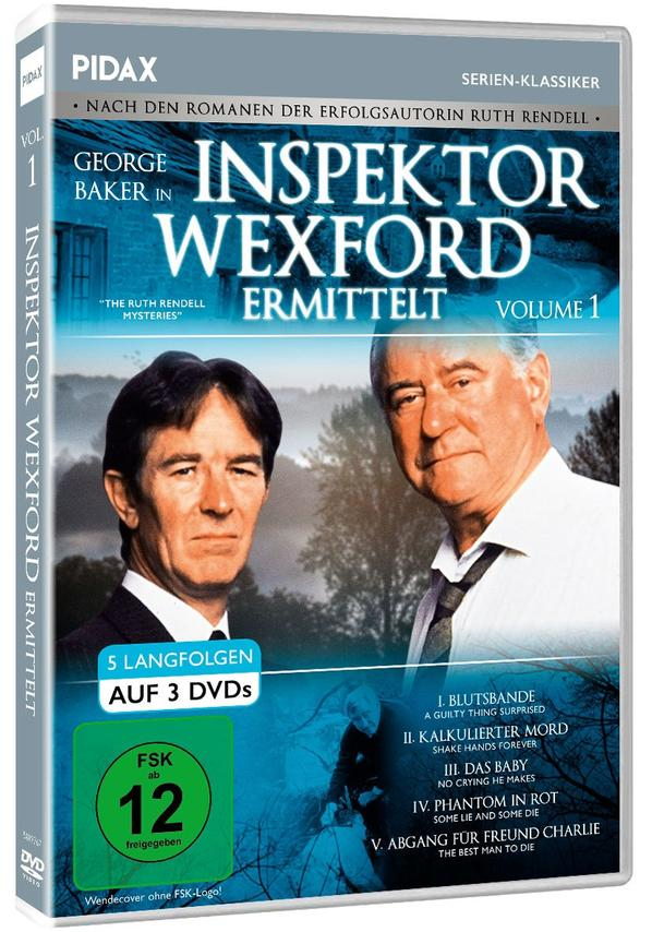 DVD-Hülle mit zwei Männern auf dem Cover, Titel: Inspector Wexford. Blau und weiß.
