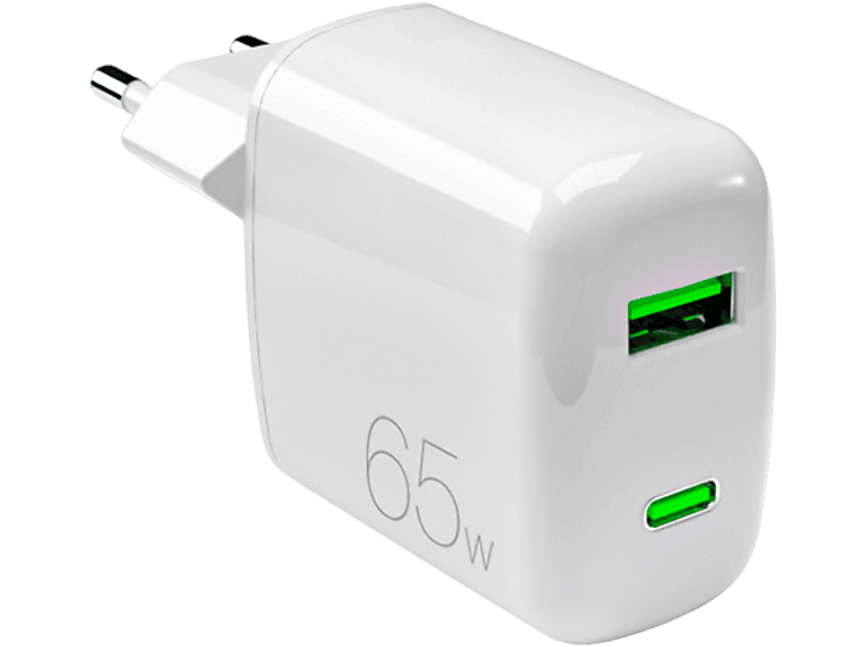 PURO 65W USB-A ve Type-C Duvar Şarj Cihazı Beyaz