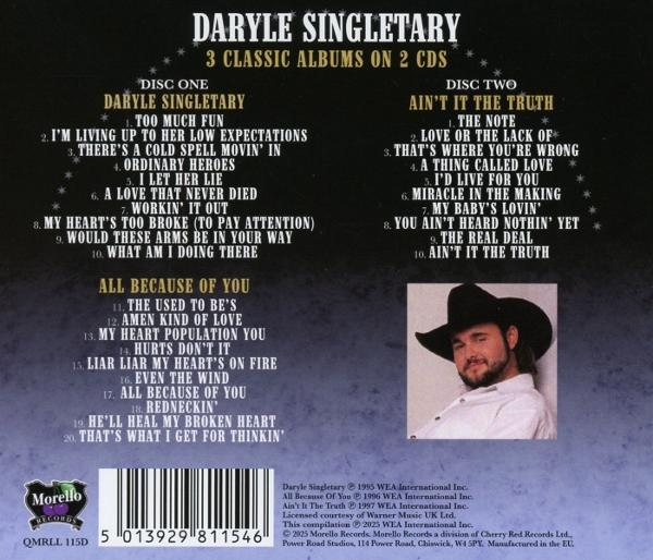 CD-Cover, Daryle Singletary. 3 Alben auf 2 CDs. Mann im Cowboyhut. Songtitel gelistet.