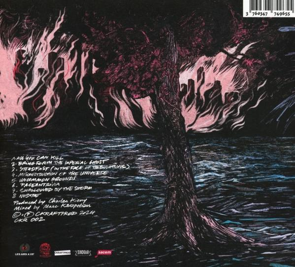 Rückseite eines Albums mit Baumdesign, Songtiteln und Credits.