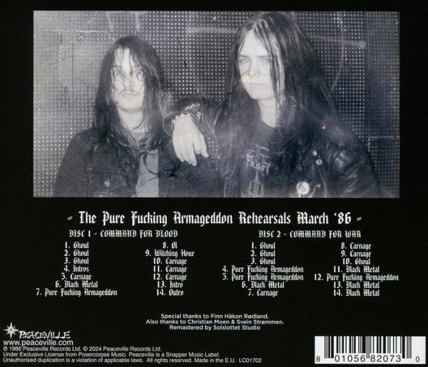 Albumcover mit zwei Männern, Bandmitgliedern und einer Titelliste. Text ist weiß auf schwarzem Hintergrund.