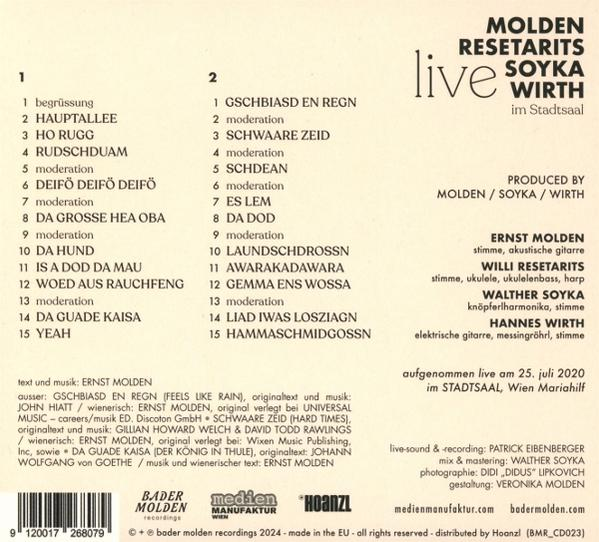 Ein Live-Musikalbumcover mit Text in mehreren Sprachen.