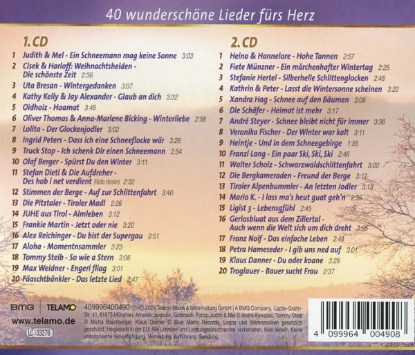 CD-Hülle mit Titelliste. 40 Songs auf der CD. Hintergrund ist weiß und Text auf Deutsch.