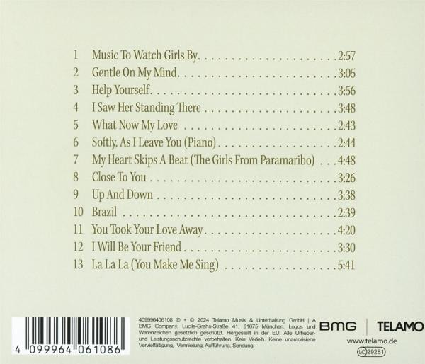 Rückseite der CD-Hülle mit Songtiteln, weißer Text auf grünem Hintergrund. Telamo-Label und Barcode.
