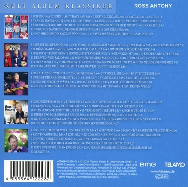 CD-Cover mit Ross Antony und Text. Viele Songtitel sind auf der Rückseite aufgelistet.