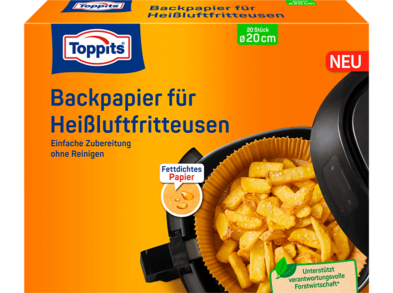 Toppits Backpapier für Heißluftfritteusen 20cm, 20 Stück