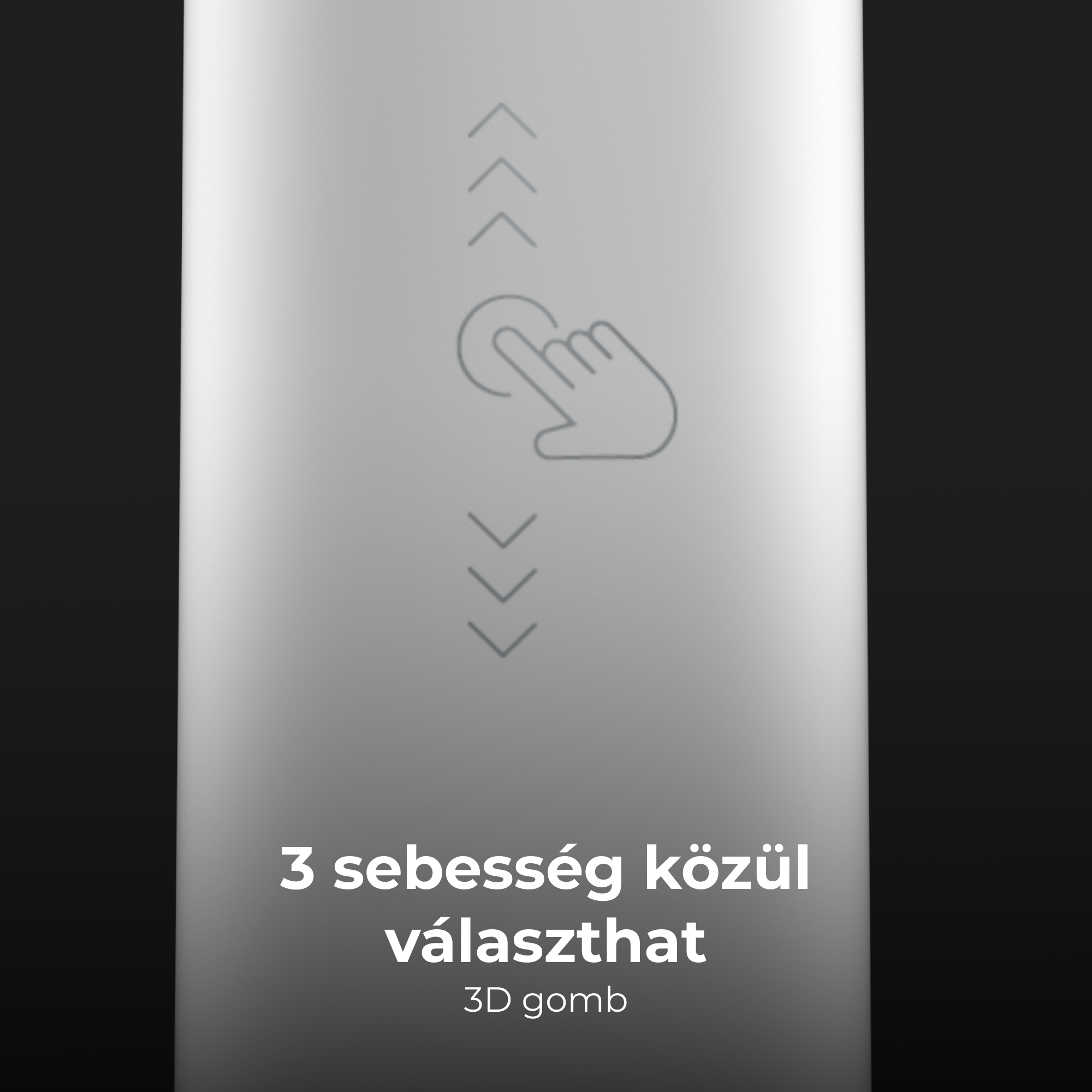 Grafika érintőképernyőt mutat nyilakkal, és magyar szöveget: '3 sebesség közül választhat'.