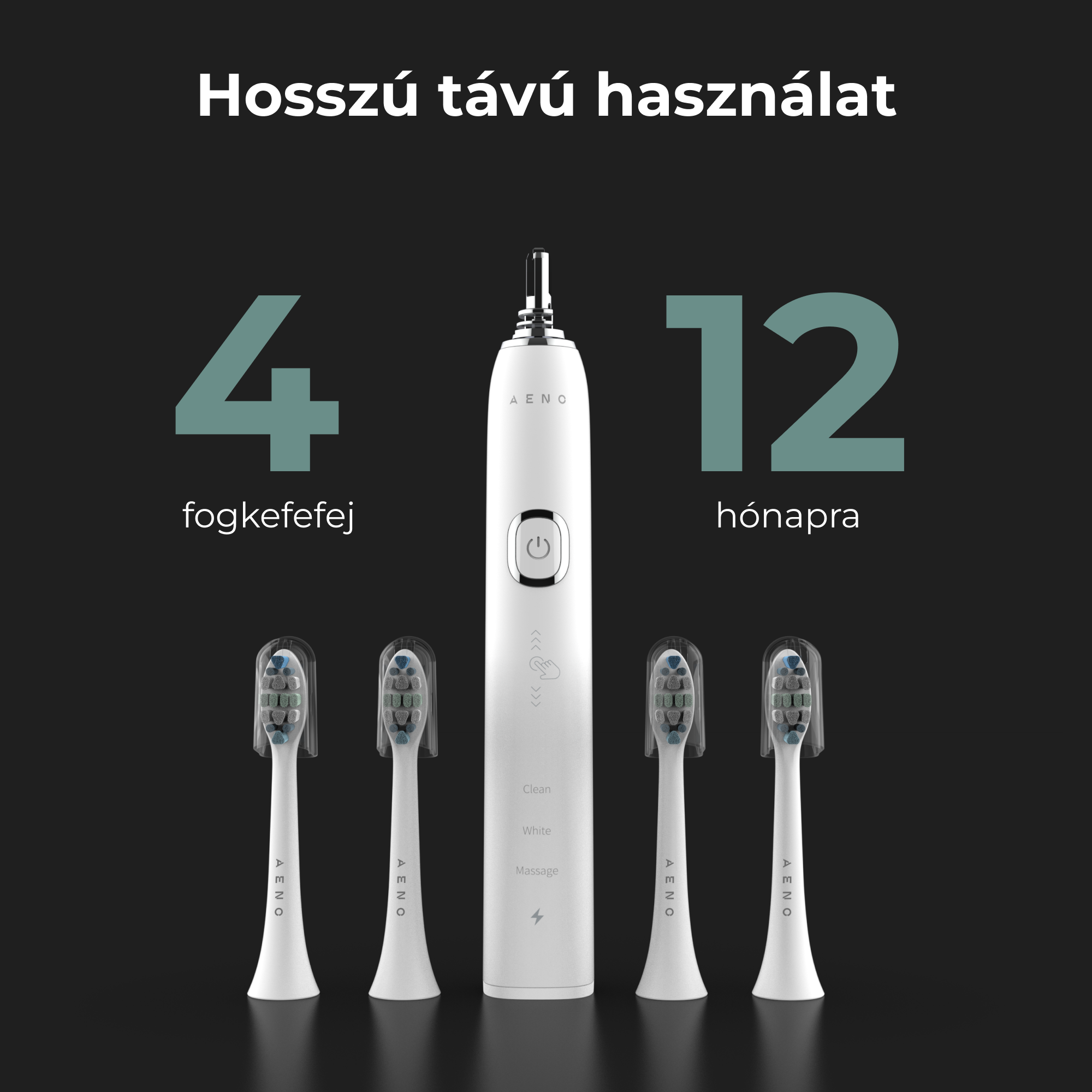 Elektromos fogkefe 4 fejjel, 12 hónapos használatra.
