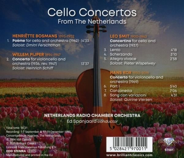 Rückseite einer CD-Hülle mit Titelliste, Cello und Blumenfeld.