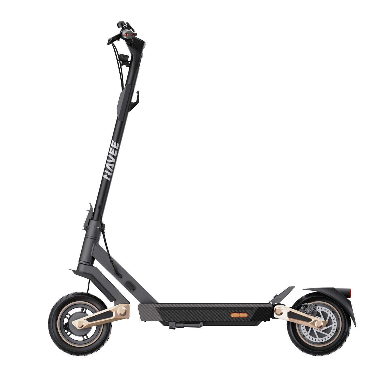 Black and gold electric scooter with the brand name NAVEED displayed on the frame.