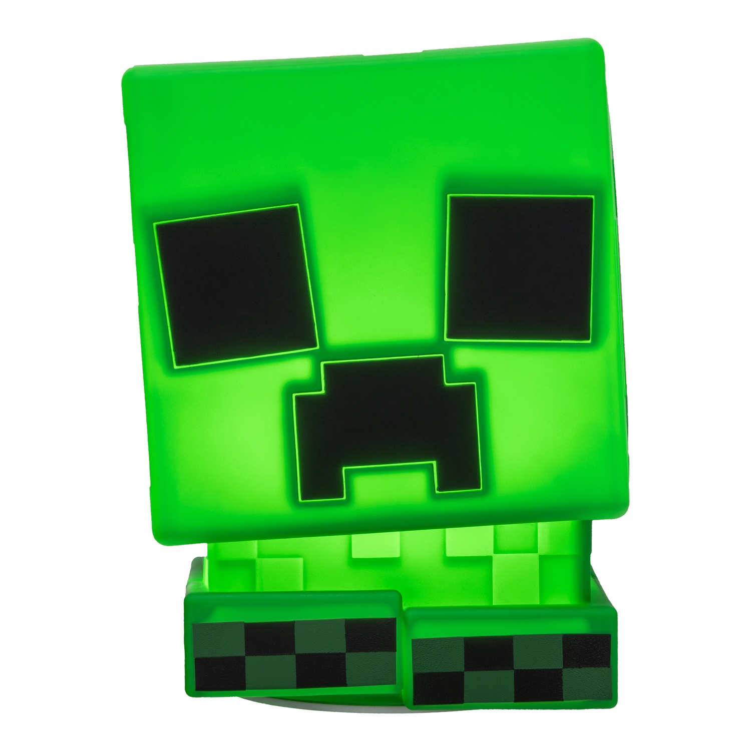 Green Creeper Minecraft lamp. The lamp has a square head, blocky face, and a green glow.