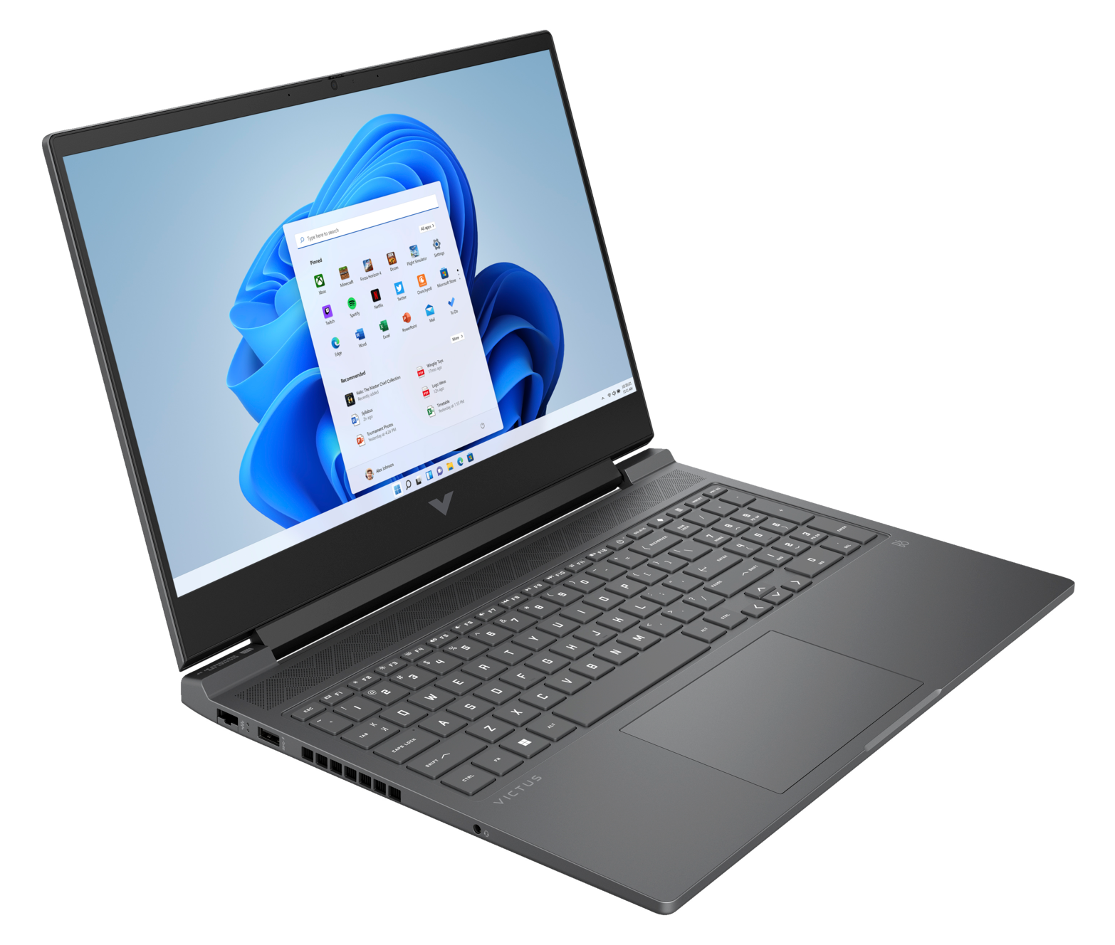 Ciemnoszary laptop z otwartym ekranem startowym systemu Windows.