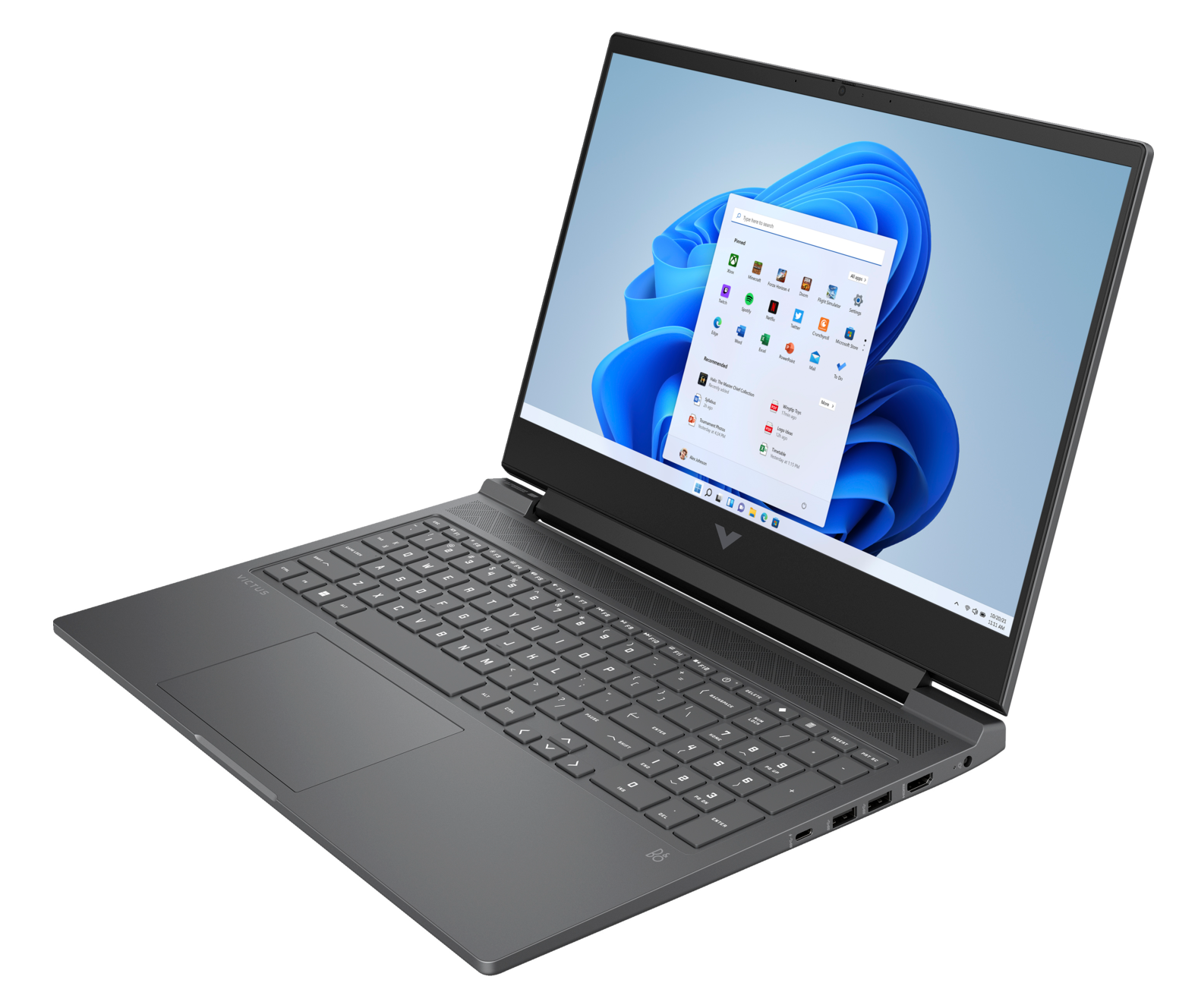 Laptop z interfejsem Windows 11, otwarty na biurku, z czarną ramką.