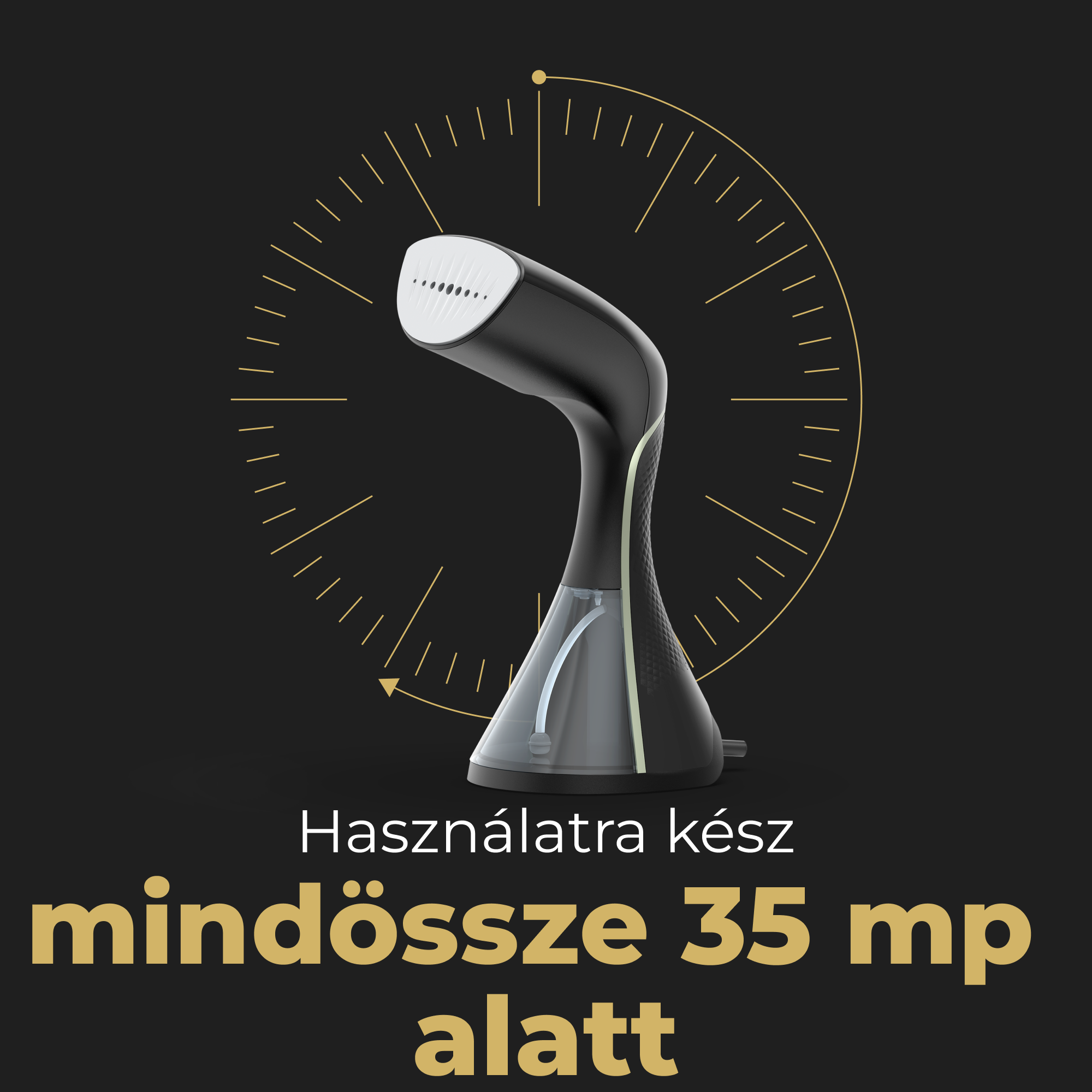 Fekete-fehér ruhagőzölő szöveggel.
