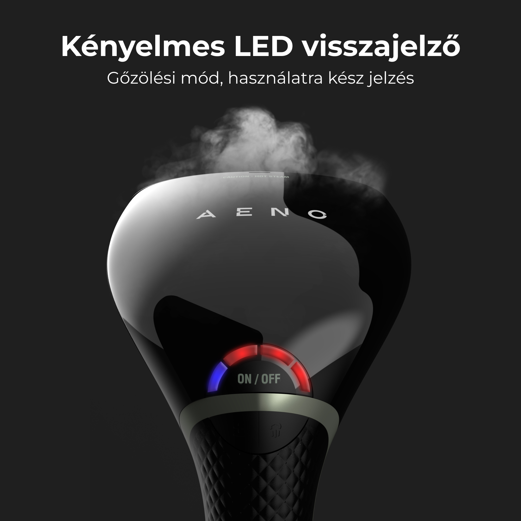 Fekete hajstyler piros és kék be/ki fénnyel. Gőz jön felülről.