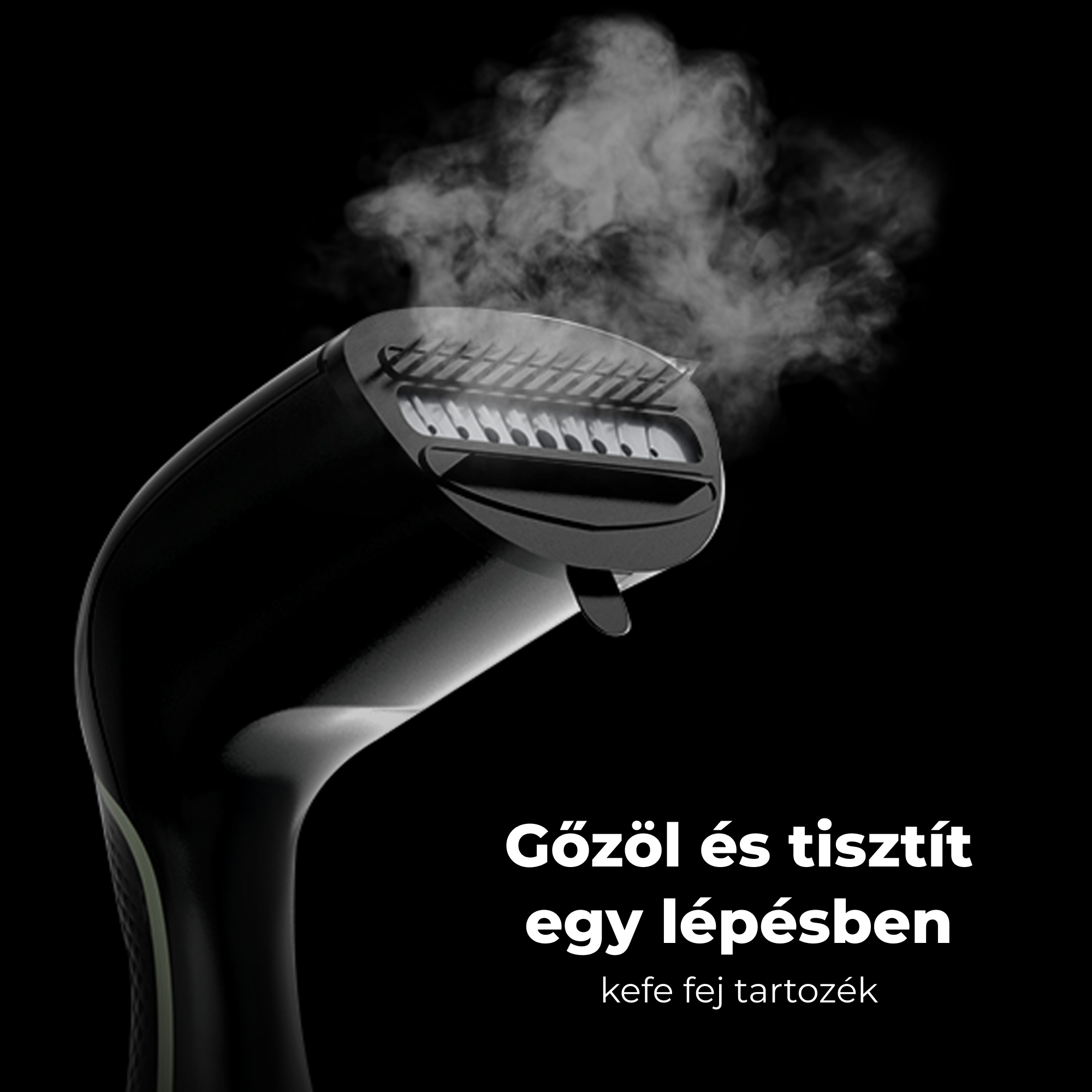 Egy kézi gőzölő, amiből gőz jön ki.
