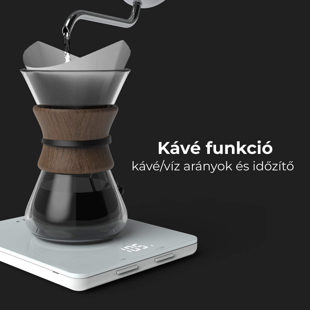 Kávéfőző, víz ömlik a szűrőbe, fekete háttér.