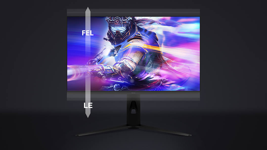 Számítógép monitor színes grafikákat jelenít meg. Fel és le mutató nyilak.