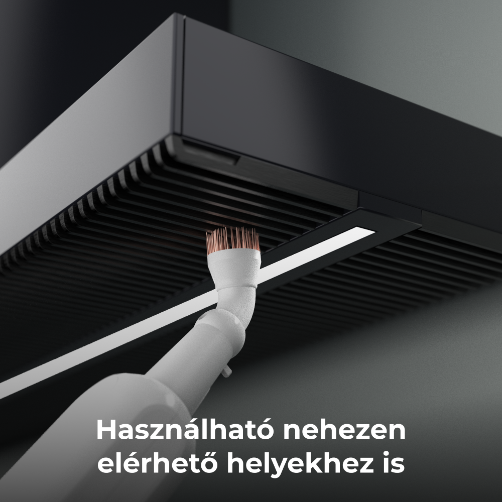 Fogkefe a konyhaszekrény alatt takarít, a nehezen elérhető helyeket hangsúlyozza.