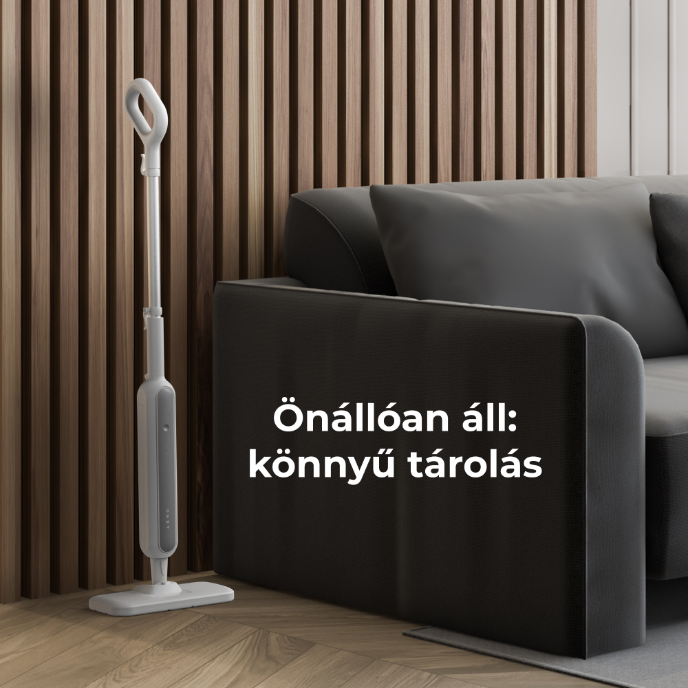 Szürke felmosó állva. Szöveg: Önmagában áll: egyszerű tárolás.