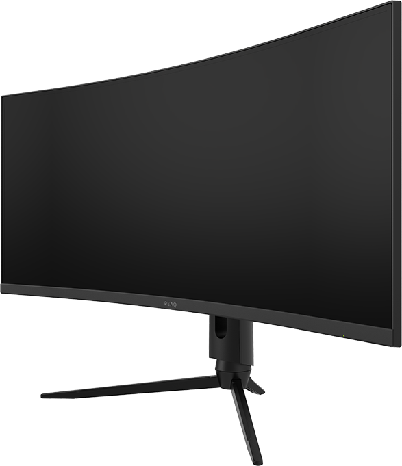 Ívelt fekete monitor állvánnyal. A képernyő fekete.